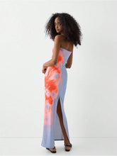 Women's Hand-Painted Printed Tube Top Hem Slit Cocktail Party Modified Dress